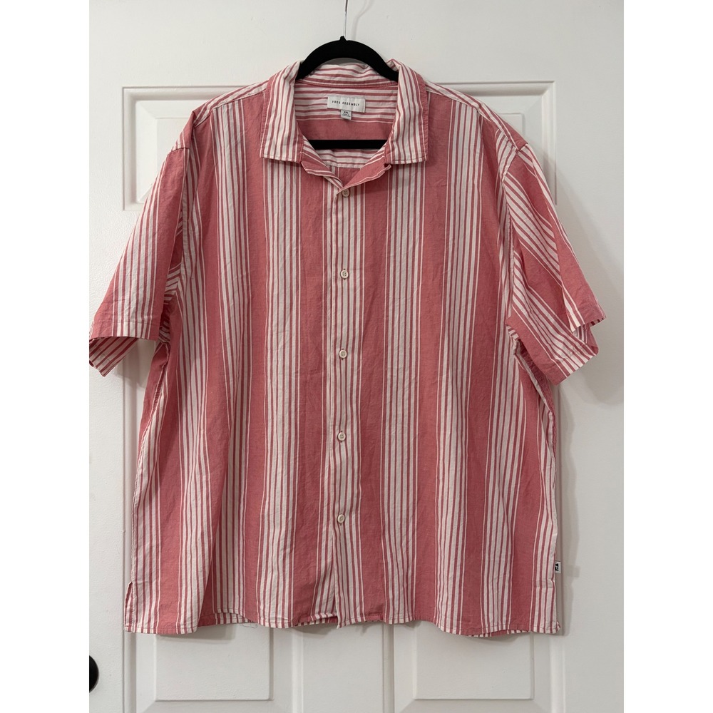 Free Assembly Mens XXL Shirt Short Sleeve Button Down 100% Cotton Pink White